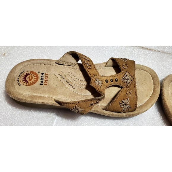 Earth Shoes Women's Size 8.5W Conway Brown Leather Slide Sandals Slip-On Comfort - Picture 10 of 12